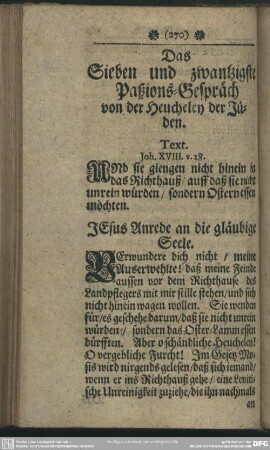 Das Sieben und zwantzigste Passions-Gespräch von der Heucheley der Jüden