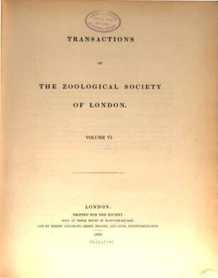 Transactions of the Zoological Society of London. 6. 1869