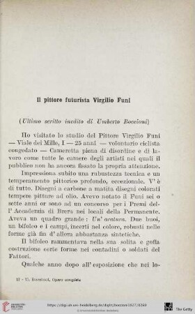 Il pittore futurista Virgilio Funi. Ultimo scritto inedito di Umberto Boccioni
