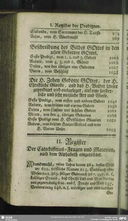 II. Register Der Catechismus-Fragen und Materien, nach dem Alphabet eingerichtet