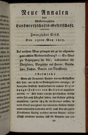 Zwanzigstes Stück. Den 15ten May 1817
