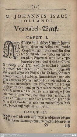 M. JOHANNIS ISACI HOLLANDI Vegetabel-Werck. CAPUT I. - CAPUT XXVI.