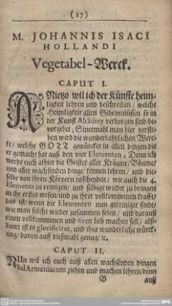 M. JOHANNIS ISACI HOLLANDI Vegetabel-Werck. CAPUT I. - CAPUT XXVI.