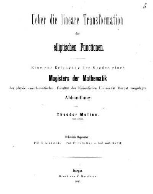 Über die lineare Transformation der elliptischen Functionen