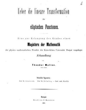 Über die lineare Transformation der elliptischen Functionen