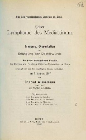 Ueber Lymphome des Mediastinum : Inaug.-Diss.