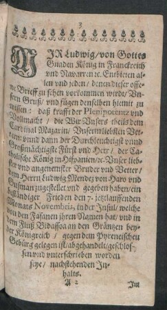 Wir Ludwig/ von Gottes Gnaden König in Franckreich und Navarren ...