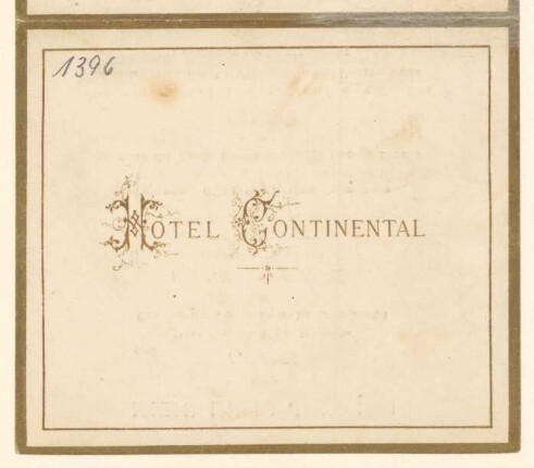 Menükarte : Menü, Hotel Continental