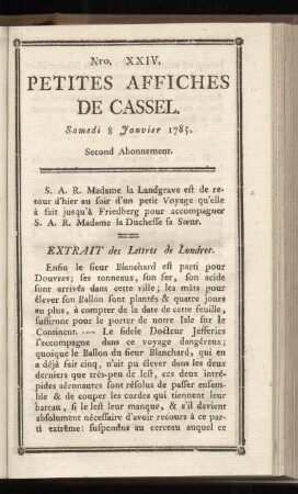 No XXIV (Samedi 8 Janvier 1785)