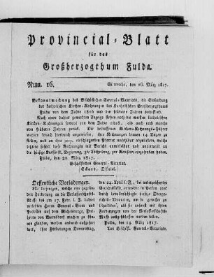Num. 16, Ausgabe vom 26. März 1817