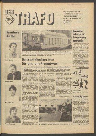 TRO-Betriebszeitung 'Der Trafo'; Nr. 22/1979 (12. November 1979)