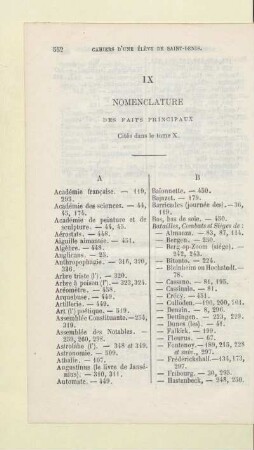 IX Nomenclature des faits principaux