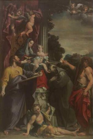 Thronende Madonna mit dem heiligen Matthäus