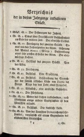 Verzeichnis der in diesem Jahrgange enthaltenen Stücke.