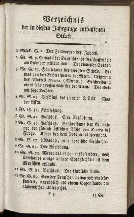 Verzeichnis der in diesem Jahrgange enthaltenen Stücke.