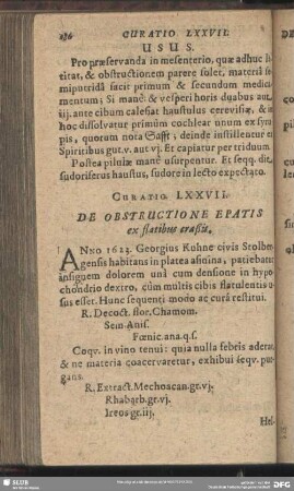 Curatio LXXVII. [Curatio LXXX.] De Obstructione Epatis ex flatibus craßis