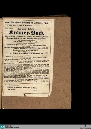 Karlsruher Tagblatt, Ein kostbarer Hausschatz für Jedermann...Das große illustrirte Kräuter-Buch