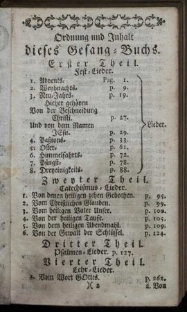 Ordnung und Inhalt dieses Gesang-Buchs.