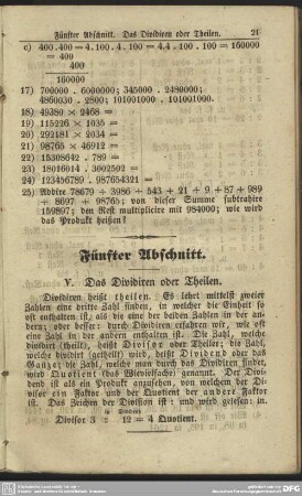 Fünfter Abschnitt. V. Das Dividiren oder Theilen