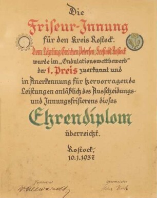 EHRENDIPLOM DER FRISÖRINNUNG ROSTOCK