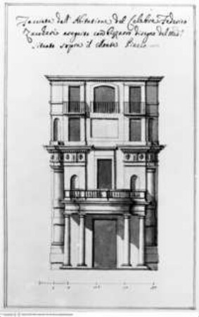 Ansicht der Fassade des Palazzo Zuccari zur Piazza Trinità dei Monti - Palazzo Zuccari, Tempietto, Aufriss der Fassade zur Piazza Trinità dei Monti