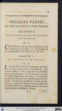 Première Partie. De L'Art De Parler Correctement.