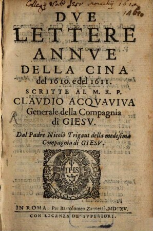 Dve Lettere Annve Della Cina del 1610. e del 1611.