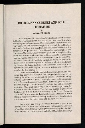 Dr. Hermann Gundert and folk literature