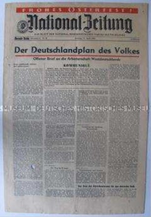 Tageszeitung der NDPD "National-Zeitung" zum "Deutschlandplan des Volkes"