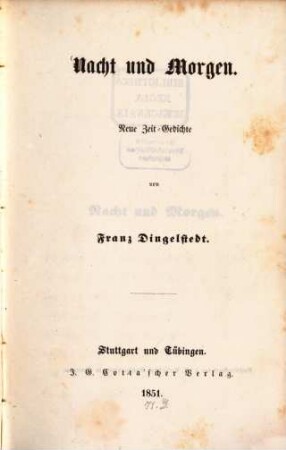 Nachts und Morgen : Neue Zeit-Gedichte