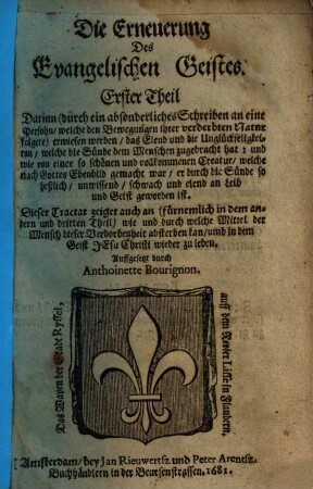 Die Erneuerung Des Evangelischen Geistes : Auß dem Frantzösischen Original in die Hochdeutsche Sprache ... übergesetzet, 1.