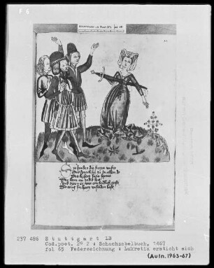 Schachzabelbuch des Konrad von Ammenhausen — Der Selbstmord der Lucretia, Folio 65recto