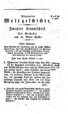 Zweyter Haupttheil. Die Geschichte nach der Geburt Christi