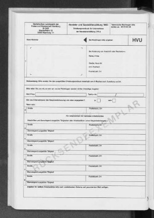 Muster der Fragebogen Handels- und Gaststättenzählung 1993