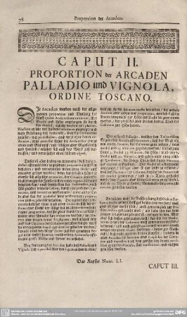 Caput II. Proportion der Arcaden Palladio und Vignola, Ordine Toscano.