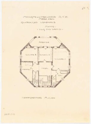 Achteckiges Landhaus Monatskonkurrenz März 1924: Grundriss Obergeschoss 1:100