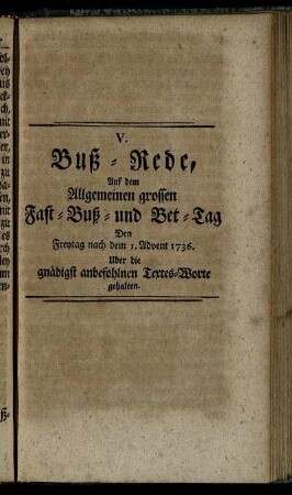 V. Buß-Rede, Auf dem Allgemeinen grossen Fast-Buß- und Bet-Tag. [...]
