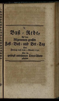 V. Buß-Rede, Auf dem Allgemeinen grossen Fast-Buß- und Bet-Tag. [...]