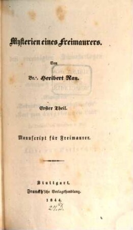 Mysterien eines Freimaurers : Manuscript für Freimaurer, 1