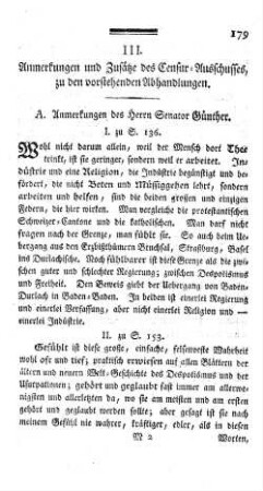 III. Anmerkungen und Zusätze des Censur-Ausschusses, zu den vorstehenden Abhandlungen.