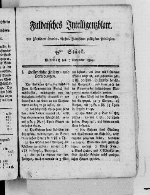 45tes Stück, Ausgabe vom 7. November 1804