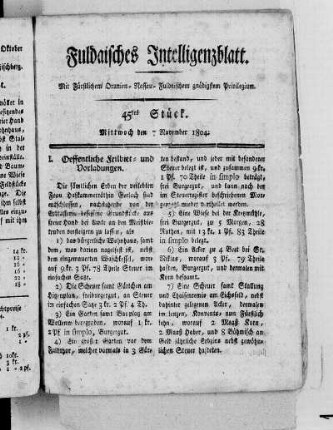 45tes Stück, Ausgabe vom 7. November 1804