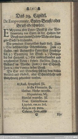 Das 29. Capitel. De Empyemate. Eyter-Brust, oder Brust-Geschwüre
