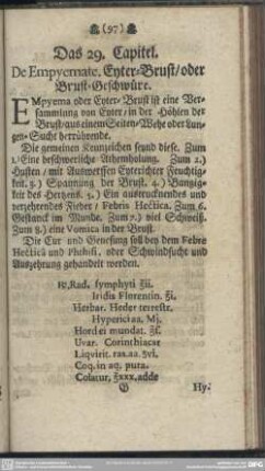 Das 29. Capitel. De Empyemate. Eyter-Brust, oder Brust-Geschwüre