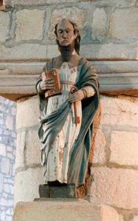 Frankreich. Bretagne. Ille et Vilaine. Tremblay. Kirche. Alte Holzfigur