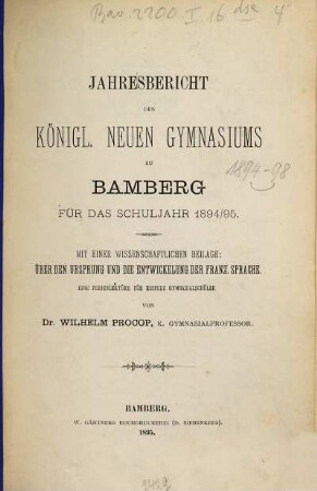 Jahresbericht : über das Schuljahr .... 1894/95