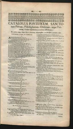 Catalogus Ponifitcum, Sanctorum Patrum, Philosophorum, Oratorum, atque Poetarum, Ordine alphabeticoconcinnè distributus