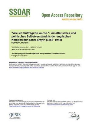 "Wie ich Suffragette wurde.": künstlerisches und politisches Selbstverständnis der englischen Komponistin Ethel Smyth (1858–1944)