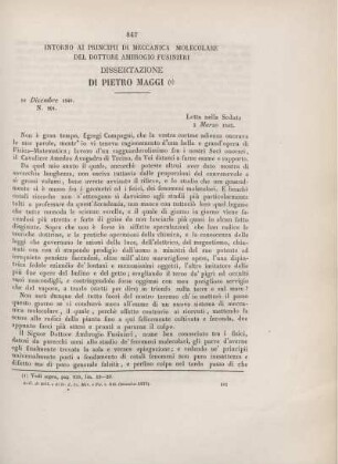 Intorno ai principii di meccanica molecolare del Dottore Ambrogio Fusinieri. Dissertazione di Pietro Maggi.
