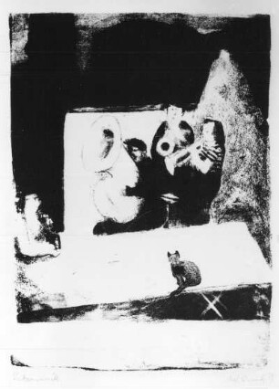 Wunsch, Axel: Katzenmusik. Lithografie; 33 x 24 cm. 1978. Chemnitz: Kunstarchiv der Wismut AG 80105290